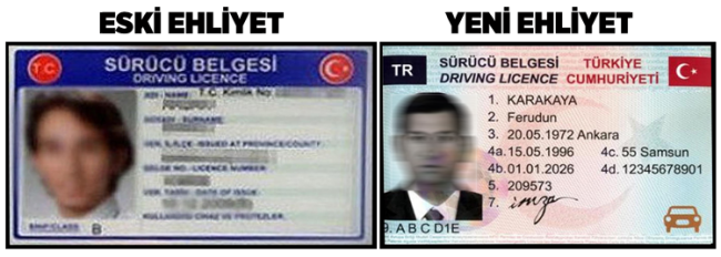Eski ve yeni tip sürücü belgeleri