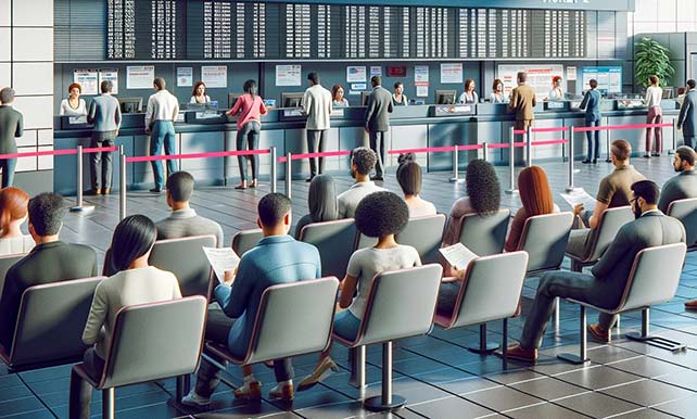 Araç tescil işlemleri için sıra bekleyen kişiler